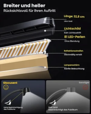 Glocusent Akku LED Notenpultleuchte schwarz, dimmbar,