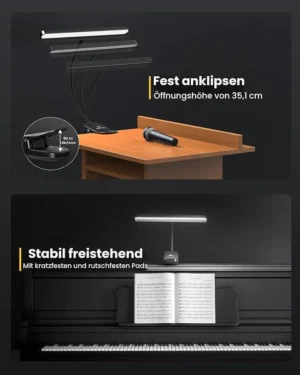 Glocusent Akku LED Notenpultleuchte schwarz, dimmbar,